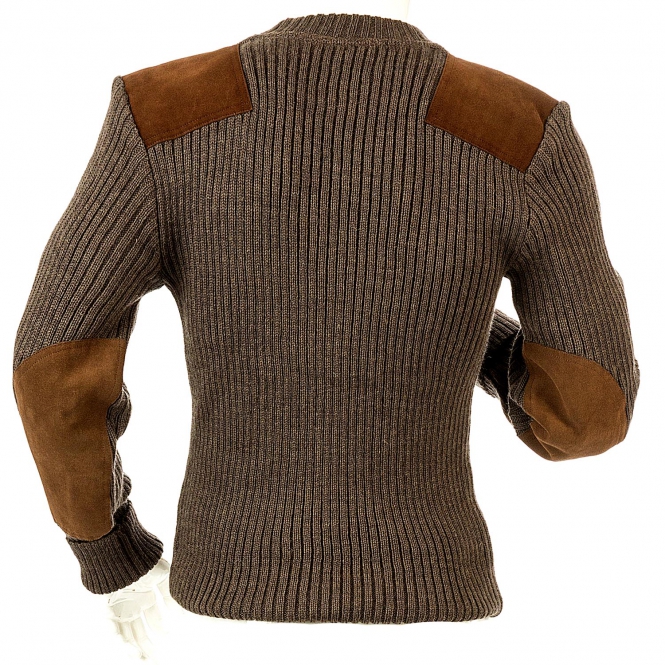 Niffi Rothley Crew SchurwollPullover mit LederPatches Braun